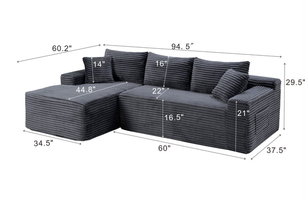 English Elm 94.5" Jumbo Corduroy Cloud Sectional Deep Seat L-shape Sofa for Living Room Lounging W5515P479903