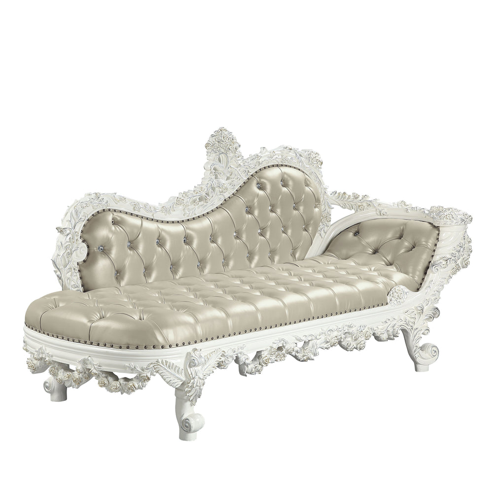 English Elm Vanaheim Upholstered Bench Beige Pu Leather Antique White Base Bedroom Entryway B2756P461922