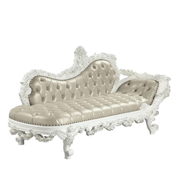 English Elm Vanaheim Upholstered Bench Beige Pu Leather Antique White Base Bedroom Entryway B2756P461922