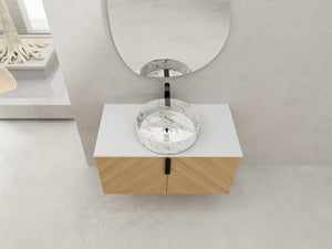 English Elm 36" Modern Bathroom Vanity With Ceramic Sink & Stone Slab, Wall-Mounted, Soft-Close Doors, Oak Finish W999S00450