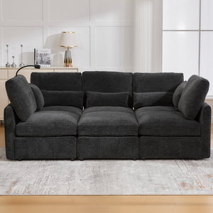 English Elm Modern Sectional Sofa: Versatile U-Shaped Couch With Usb Ports, Movable Ottoman & Lumbar Pillows N719S002050B
