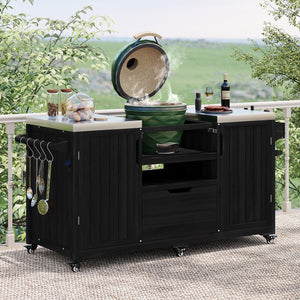 English Elm K&K 66.5" Outdoor Kitchen Island with 1.2" Stainless Steel Top, Ample Storage, Wheels & Bottle Opener Black N707P250629B