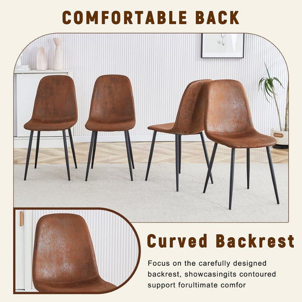 English Elm Table And Chair Set - Modern 64.5" Wood-Textured Dining Table With 6 Ergonomic Brown Chairs W1151S04086-GIGA