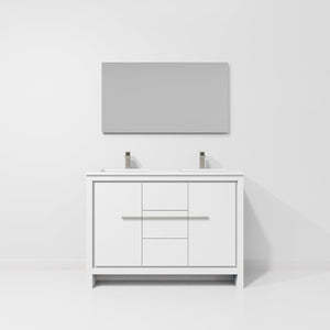 English Elm White Double Bath Vanity Set With Quartz Top, Gun Metal Faucet, And 43-Inch Mirror For Elegant Style B2731S01715-GIGA