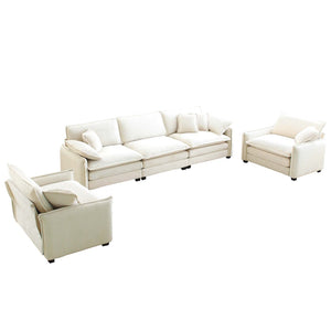 English Elm Warm Retro-Inspired Sofa Set - Plush 3-Seater And 2 Single Sofas In Soft Beige Corduroy Fabric W714S00679-GIGA