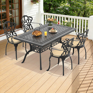 English Elm 5-piece Cast Aluminum Outdoor Dining Set with Carved Relief Frame and Cushioned Seats W1710S00574