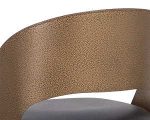 Sunpan Dezirae Barstool - Stylish Curved Back Design with Genuine Leather Seat and Unique Craftsmanship Antique Brass / Charcoal Black Leather