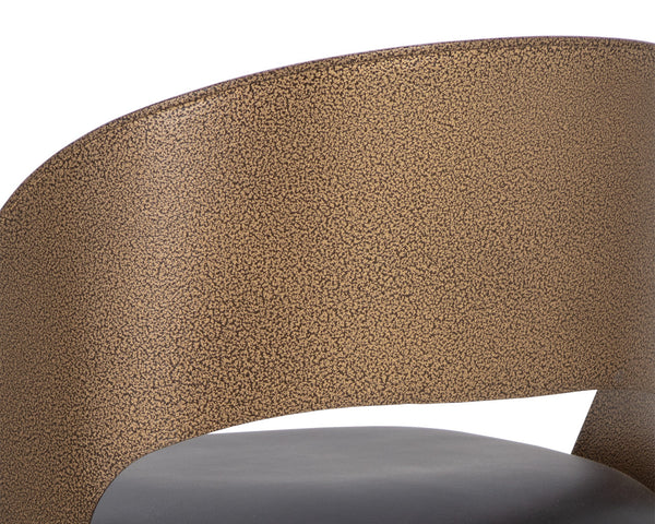 Sunpan Dezirae Barstool - Stylish Curved Back Design with Genuine Leather Seat and Unique Craftsmanship Antique Brass / Charcoal Black Leather