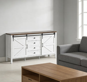 English Elm Spacious Farmhouse Buffet with Barn Doors Four Drawers and Adjustable Shelving T3971P429257