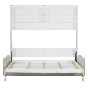 English Elm Queen Murphy Wall Bed with Linen Sofa for Studio and Small Space Living White LP000892AAK