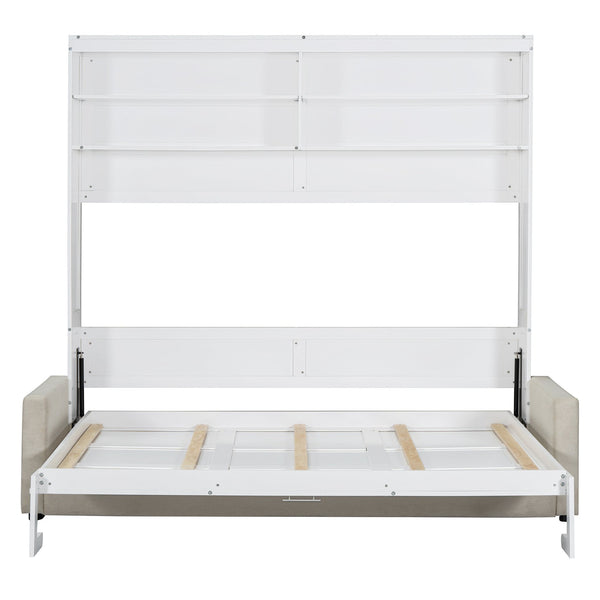 English Elm Queen Murphy Wall Bed with Linen Sofa for Studio and Small Space Living White LP000892AAK