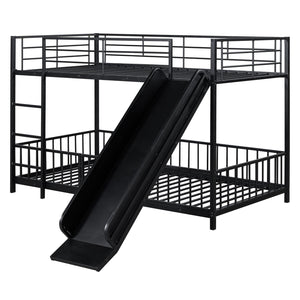 English Elm Twin Twin over Twin metal bunk bed with slide, guardrails and convertible loft design for safety and playfulness Black SF000169AAB
