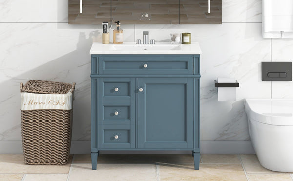 English Elm 30'' Modern Bathroom Vanity With Ceramic Sink, 3 Drawers & Cabinet Storage For Organized Elegance N710P206904M