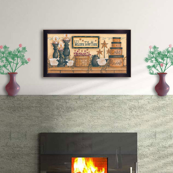 English Elm "welcome to Our Home" Framed Typography Print Black Wood Wall Art Ready to Hang B06786302