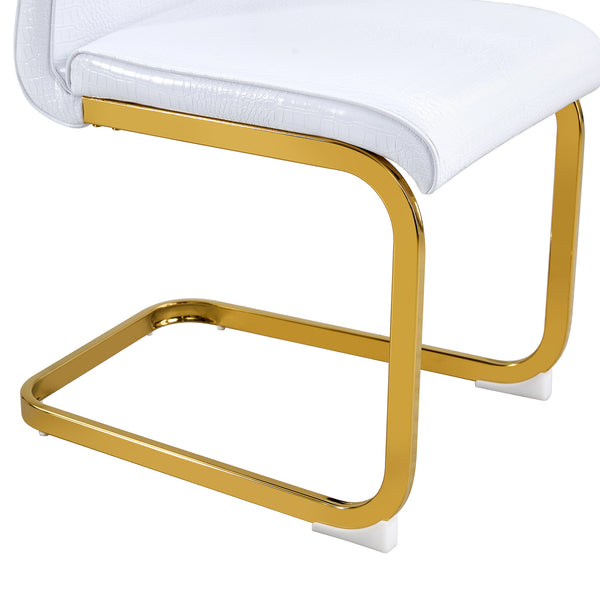 English Elm Luxury Pu Upholstered Dining Chair Set of 4 with Channel Stitching and Metal Legs White W1512P491875