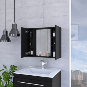 English Elm Draco Moisture-Resistant Medicine Cabinet with Mirror, Double Doors, External Shelf & 6 Interior Shelves B128P148704