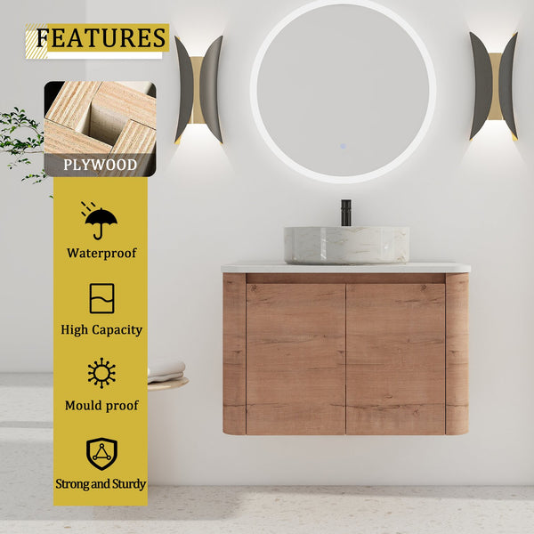 English Elm 30'' Wall-Mounted Bathroom Vanity With Ceramic Sink, Soft-Close Doors & Stylish Space-Saving Design W999S00389
