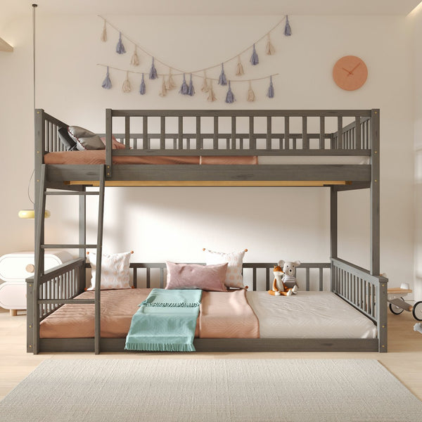 English Elm Full Xl Over Queen Bunk Bed Pine Frame with Guardrails Ladder and Slat Support Gray GX000450AAE