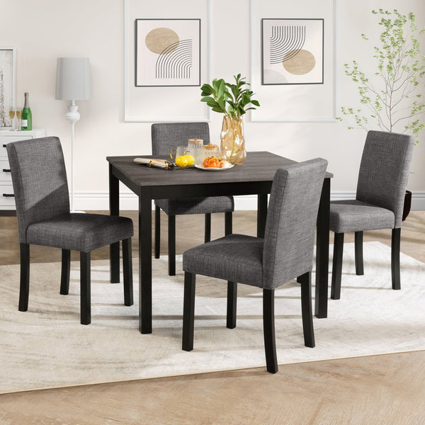 English Elm 5-Piece Stylish Dining Table Set For 4 With Upholstered Chairs, Light Grey & Black, Modern Design W1998P195207