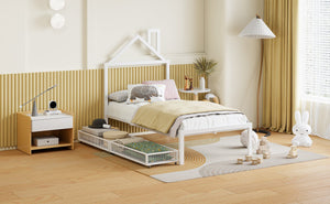 English Elm Twin Metal Platform Bed with House-Style Headboard, Sturdy Slatted Frame & Smooth Underbed Drawers for Kids and Teens (300 lb Capacity) White MF320570AAK