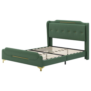 English Elm Christopher Knight Home® - Queen PU Leather Bed with Wingback Headboard & Footboard, Gold Accent Platform, 12 Slats, Sturdy Support Green 64 L x 21 W x 9.25 H N761P205938G