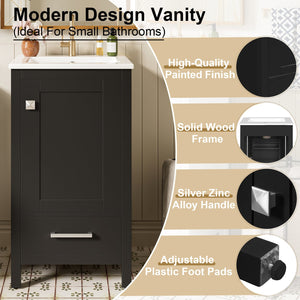 English Elm 18-Inch Modern Bathroom Vanity with Ceramic Sink, Soft-Close Doors, Divider Drawer & Adjusting Feet Black N729P334854B