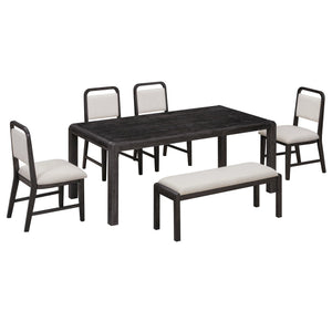 English Elm Trexm Rustic Oak Extendable Dining Set with Upholstered Chairs Bench Seats 6 Espresso ST000154AAP