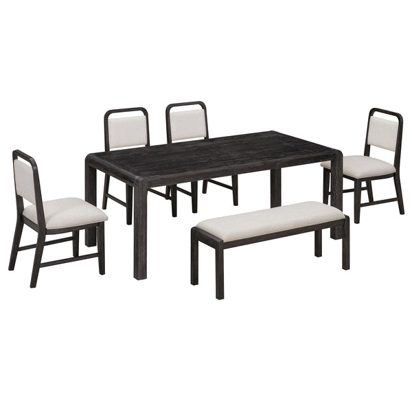English Elm Trexm Rustic Oak Extendable Dining Set with Upholstered Chairs Bench Seats 6 Espresso ST000154AAP