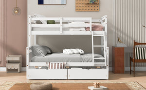 English Elm Twin Twin-over-Full Bunk Bed with Attached Ladder, Built-In Underbed Storage Drawers & Guardrail Safety Designed for Space-Saving Kids' Rooms White SM000119AAK-1