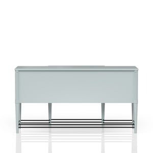 English Elm Breakfront Ocean Finish Sideboard - Light Blue Solid Wood & MDF, Power Ready, Metal Accents, 4 Cabinets B2699P224825