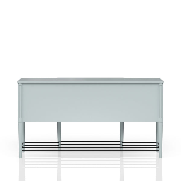 English Elm Breakfront Ocean Finish Sideboard - Light Blue Solid Wood & MDF, Power Ready, Metal Accents, 4 Cabinets B2699P224825