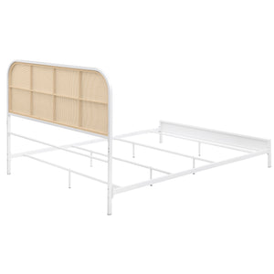 English Elm Kenneth White Radio Weave Queen Bed with Coastal White Metal Frame, Rattan Headboard Texture, Sturdy Powder-Coated Design B062P374089