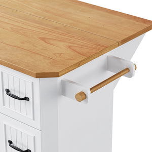 English Elm K&K 56-Inch Kitchen Island Cart with Embossed Vertical Stripe, Drop Leaf, Charging Station, Storage White N707P266184W