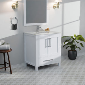 English Elm White Bath Vanity Solid Wood 30" W x 22" D with White Quartz Top, Soft-Close Drawer & Storage B2731P258777