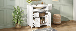 English Elm Bathroom Vanity with Sink French-Inspired 30" Ceramic Basin Vanity Cabinet with Soft-Close Doors & Drawer Organizer White N710P286723K