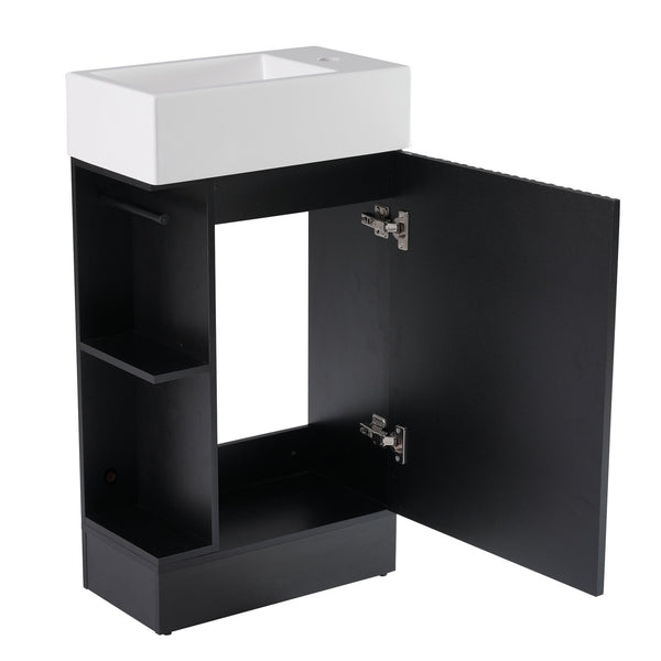 English Elm 18.6" Bathroom Vanity with Sink and Ceramic Top, MDF Cabinet with Door, TP Holder & Shelf Black N725P212181B