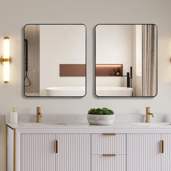 English Elm Black 30x36 Rectangular Bathroom Wall Mirror — 4mm HD Shatterproof Glass, Anti-Rust Aluminum Frame W2203P310395
