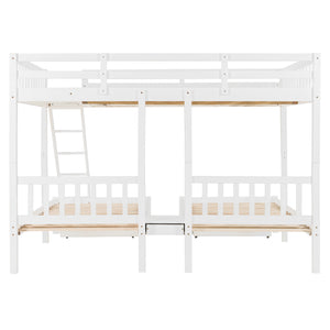 English Elm Full Over Twin Triple Bunk Bed Pinewood Frame with Storage Drawers and Guardrails LT000343AAK-2