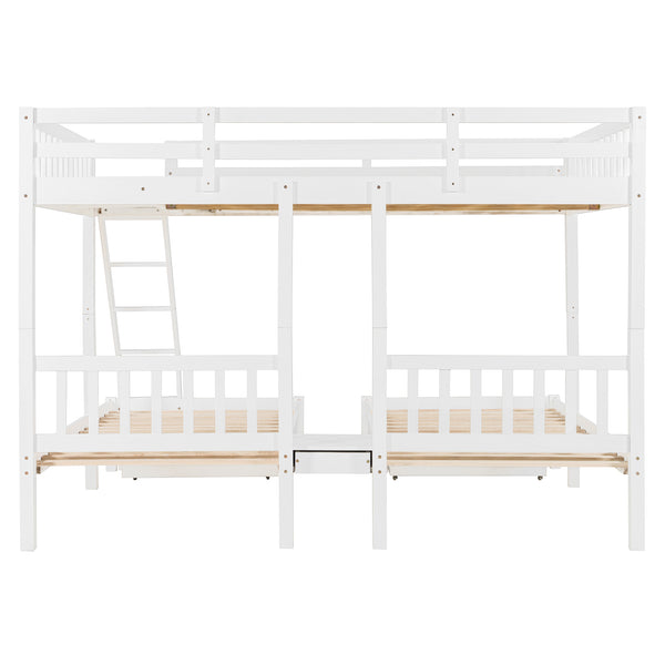English Elm Full Over Twin Triple Bunk Bed Pinewood Frame with Storage Drawers and Guardrails LT000343AAK-2