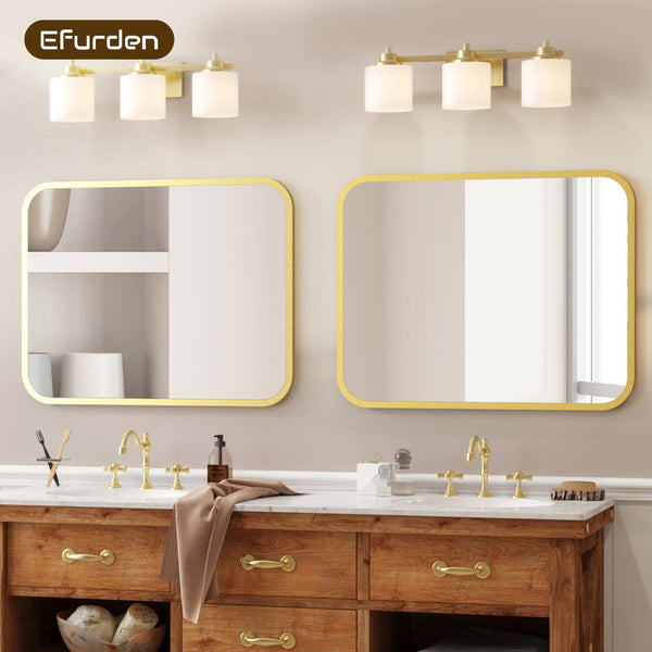 English Elm Bathroom Vanity Mirror 40" X 32" Gold Rectangle With Round Corners - Shatterproof & Stylish Design T3177P296181
