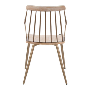 English Elm Accent/dining Spindle Back Arm Chair Set Antique Copper Metal Whitewashed Wood B202S01283