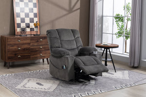 English Elm Ultra Wide Velvet Swivel Lounge Chair with Massage Heating and Powered Lift Assist Grey W547P425986