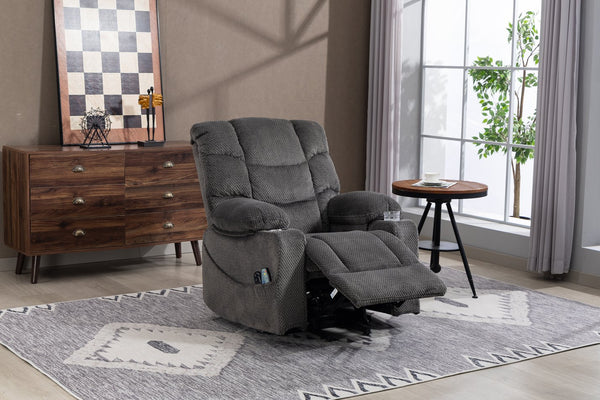 English Elm Ultra Wide Velvet Swivel Lounge Chair with Massage Heating and Powered Lift Assist Grey W547P425986
