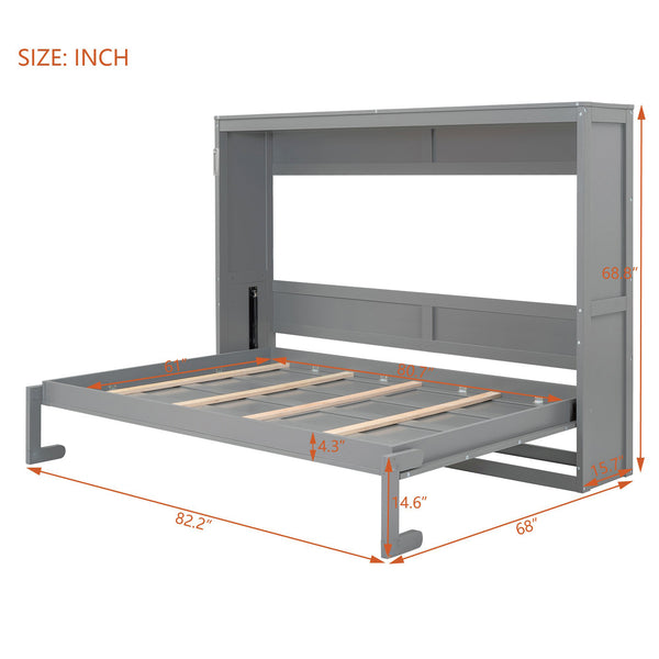 English Elm Queen Murphy Wall Bed with Dual Piston Mechanism Space Saving Mdf Cabinet Frame Gray LP000665AAE-2