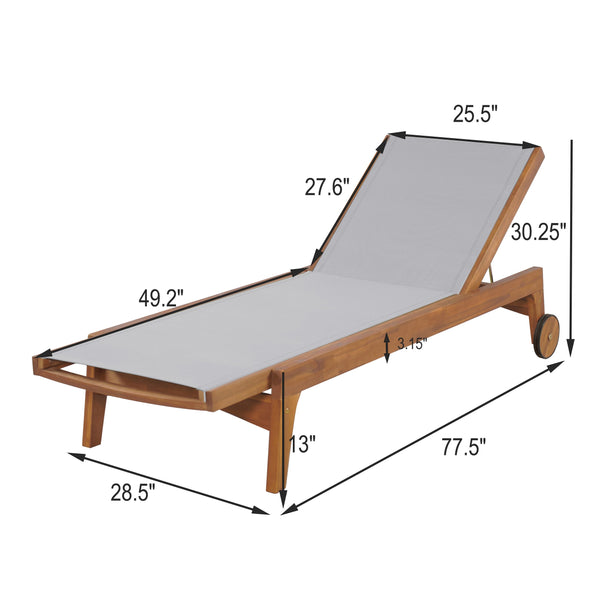 English Elm Christopher Knight Home® - OUTDOOR Chaise Lounge with Acacia Wood Frame and Breathable Mesh Seating for Durable Outdoor Comfort Grey,Natural 63.5 L x 31.25 W x 6 H N776P286344E