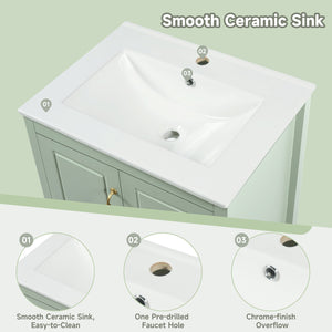 English Elm [video] 24 Inch Farmhouse Bathroom Vanity with Sink Pine Wood Mdf Soft Close Storage N759P415299G