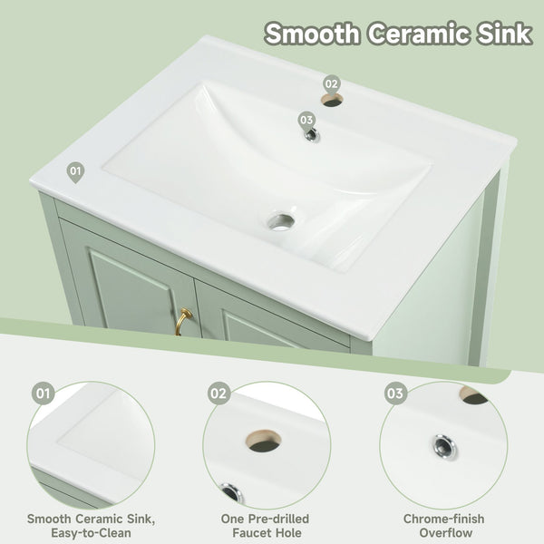 English Elm [video] 24 Inch Farmhouse Bathroom Vanity with Sink Pine Wood Mdf Soft Close Storage N759P415299G