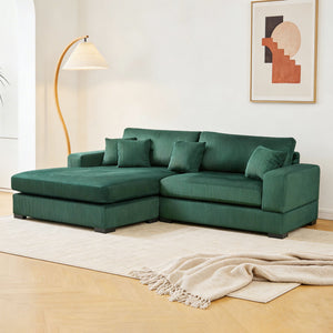 English Elm Mid Century Modern 3 Seater Sectional Sofa with Reversible Chaise and Accent Pillows Green W876S00346