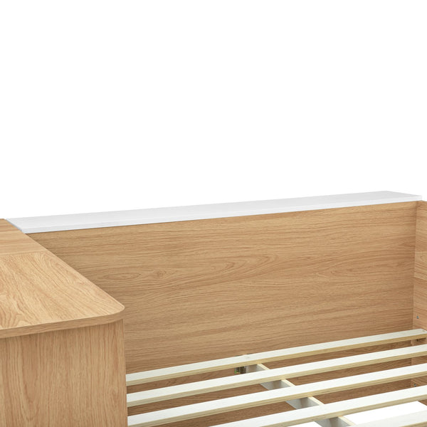 English Elm Full Size Wooden Platform Bed With 6 Drawers, Desk, Shelves & Wardrobe - Stylish Natural Finish N820S00060N