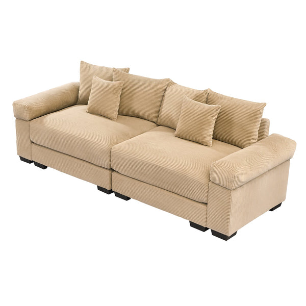 English Elm 92" Oversized Modular Sectional Couch - Cloud-Like Comfort In Soft Camel Corduroy, Ergonomic Design W714S01301